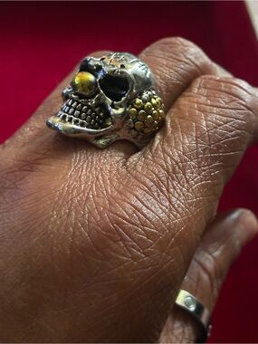 Skull Clown Statement Ring in Silver with Gold Accent size 11.5